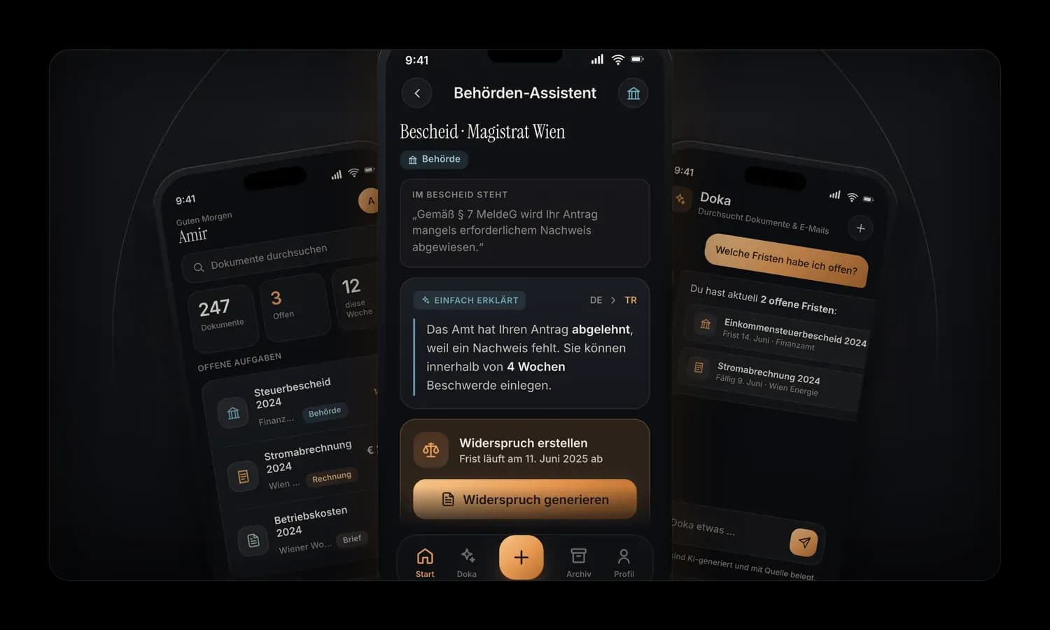 kdoc: Dashboard, Behörden-Assistent und der KI-Begleiter Doka auf drei iPhones